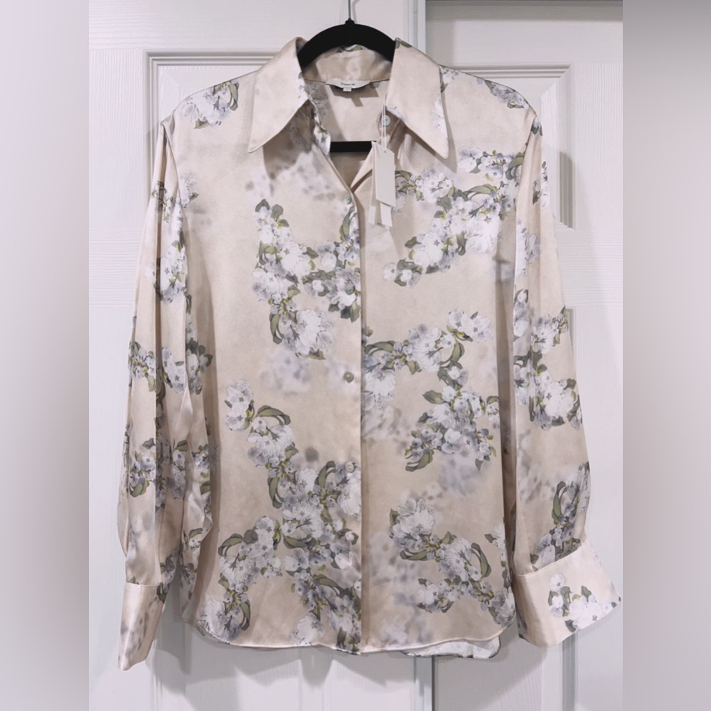 NWT $345 Vince Hazy Blossom Collared Silk Blouse